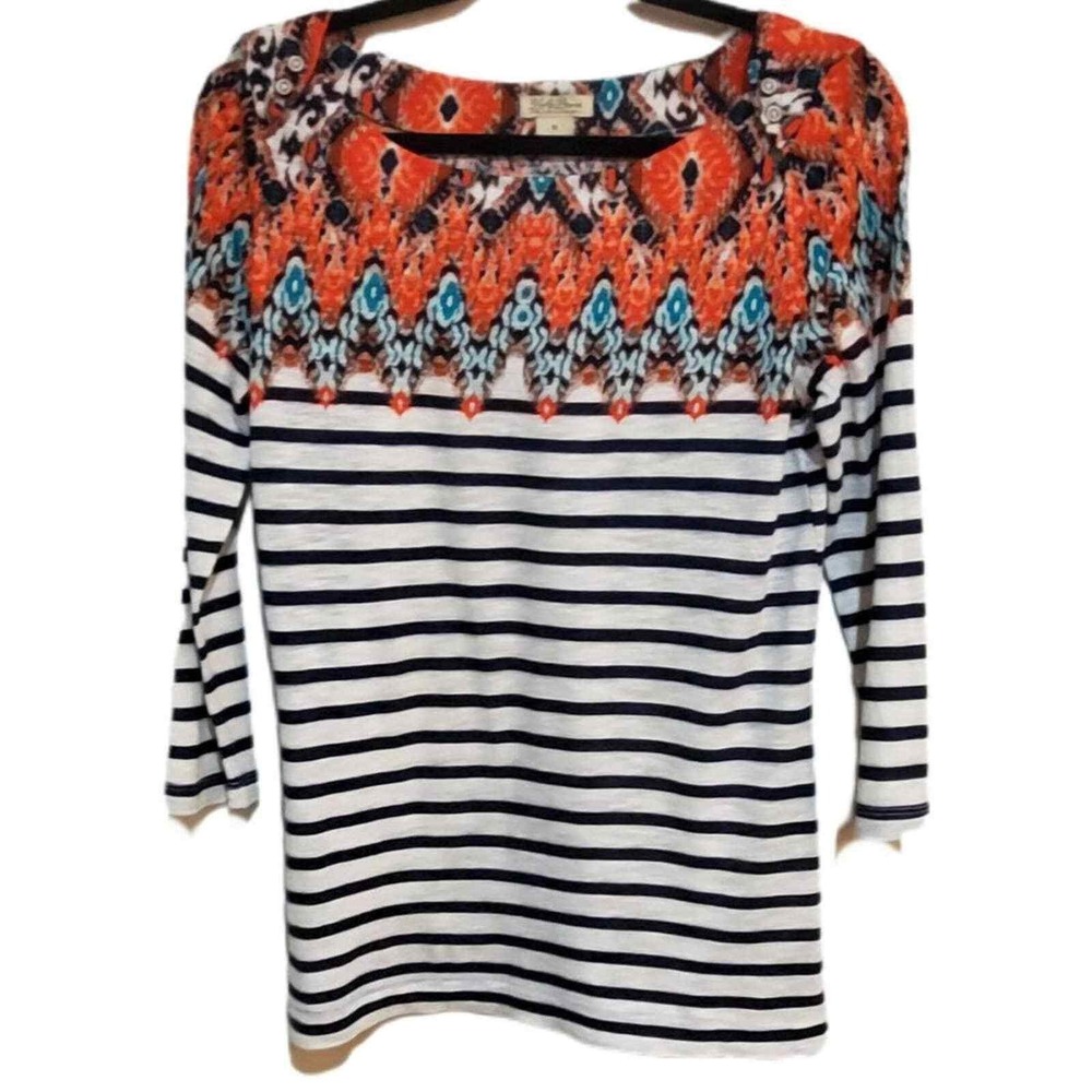 Lucky Brand Boho Rustic Abstract Stripe Lightweight Blouse Women's Size Medium